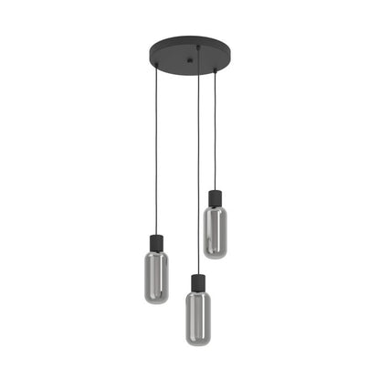 MAIONE Glass 3 Lt Pendant Black, Grey E27 #901004