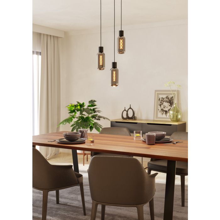 MAIONE Glass 3 Lt Pendant Black, Grey E27 #901004