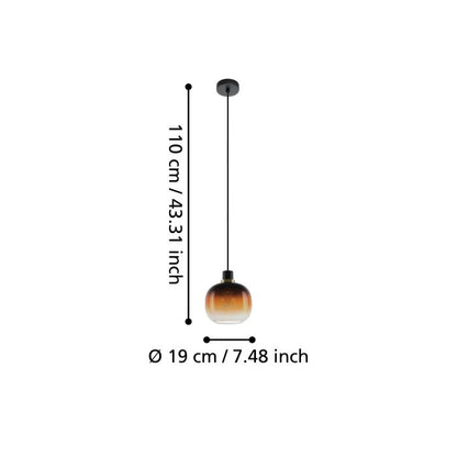 OILELLA Stl, Glass Pendant Blk, Brown E27 IP20 #99614