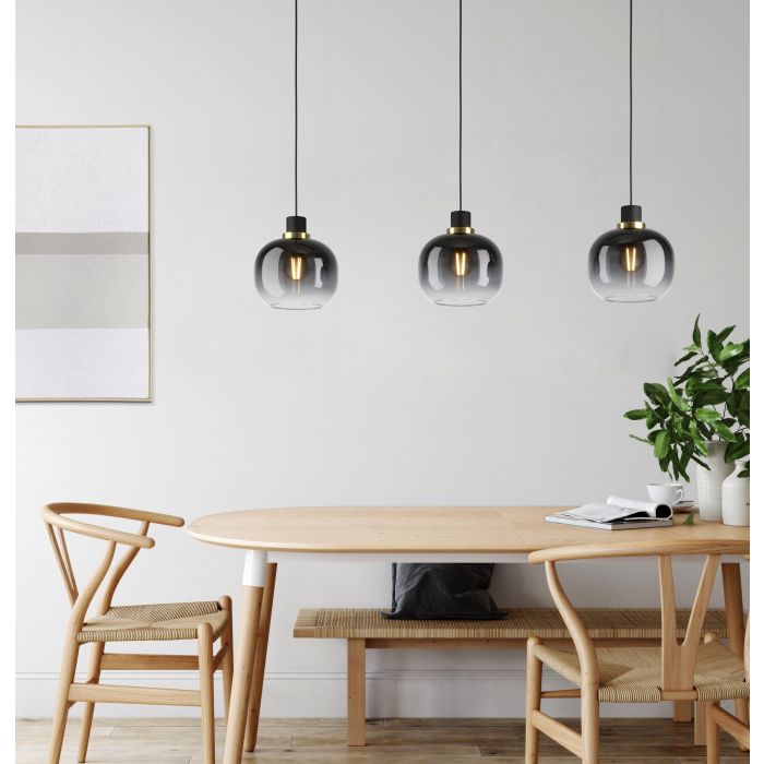 OILELLA Stl 3 Lt Pendt. Black, Grey Transparent E27 #99617