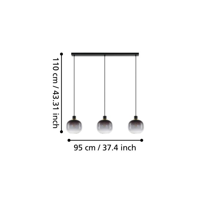 OILELLA Stl 3 Lt Pendt. Black, Grey Transparent E27 #99617