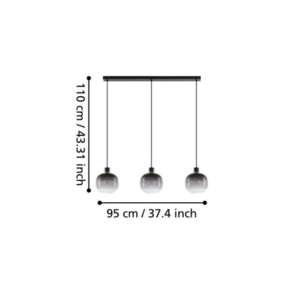 OILELLA Stl 3 Lt Pendt. Black, Grey Transparent E27 #99617
