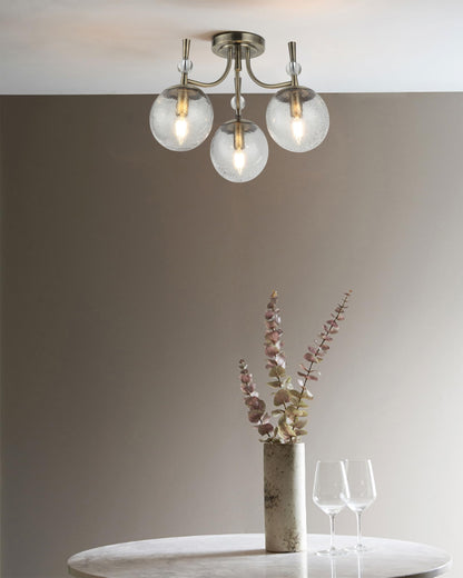 Metal, Glass 3 Lt Ceiling Light Antiq. Bronze E14 #CH398/3 ANT/BRONZE