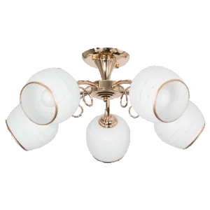 Metal, Patterned Glass 5Lt Ceiling White, Gold #CH491/5 G