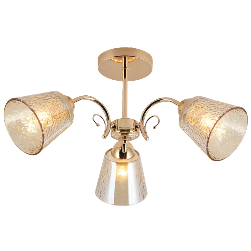 Metal, Patterned Glass 3 Lt Ceiling Gold E27  #CH492/3 G