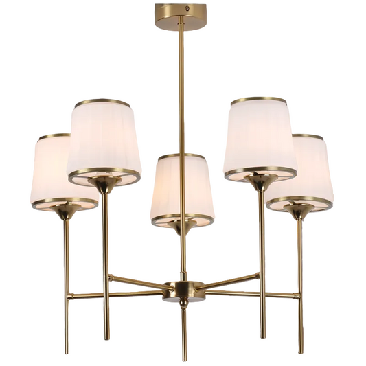 Metal, White Glass Shades 5 Lt Ceiling Brass E14 #CH707/5 BRASS