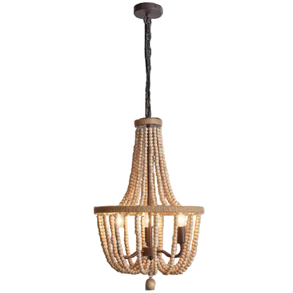 Metal, Rope and Wood Bead Chandelier Brown E14 #CH894/3 BEAD