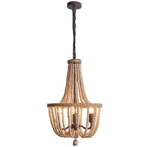 Metal, Rope and Wood Bead Chandelier Brown E14 #CH894/3 BEAD