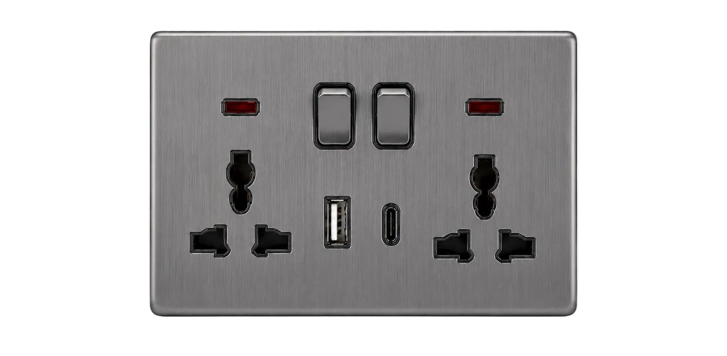 Universal Double Socket w A+TYPE C Port Silver #S7059S