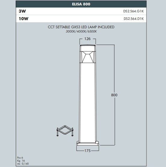 ELISA 800 Bollard Garden Light - #DS2.564G