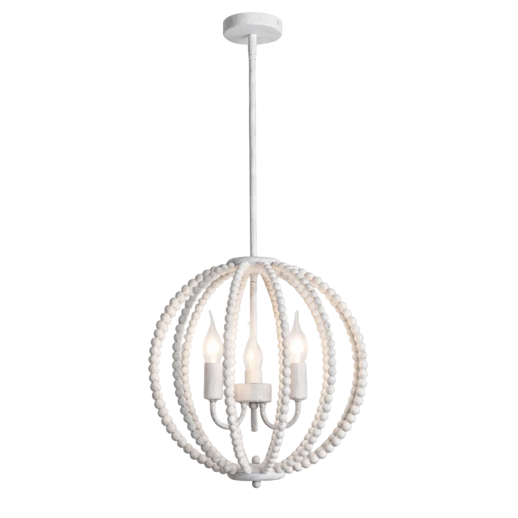 Metal, Wood Bead Ceiling light White Washed 3XE27 #CH896/3