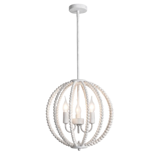 Metal, Wood Bead Ceiling light White Washed 3XE27 #CH896/3