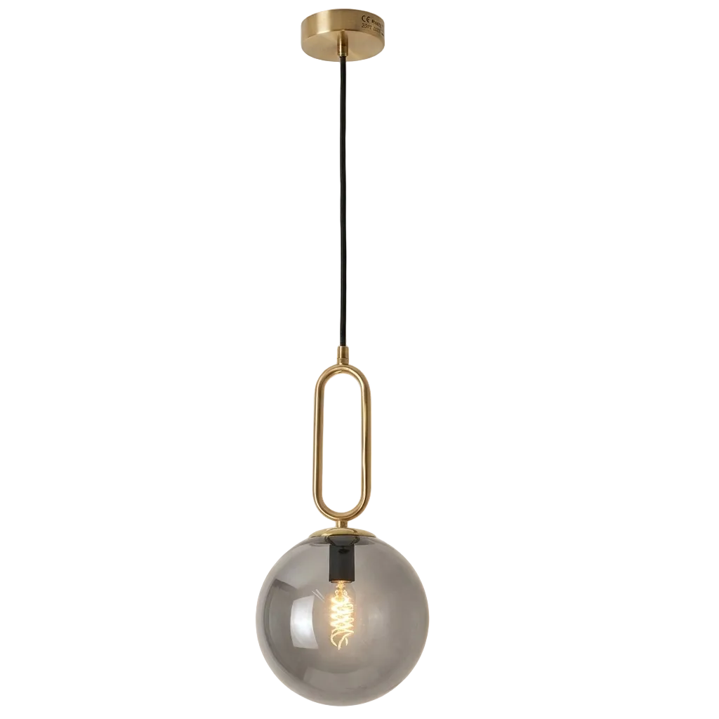 Gold Metal Pendant with Smoke Colour Glass E14 #PEN463