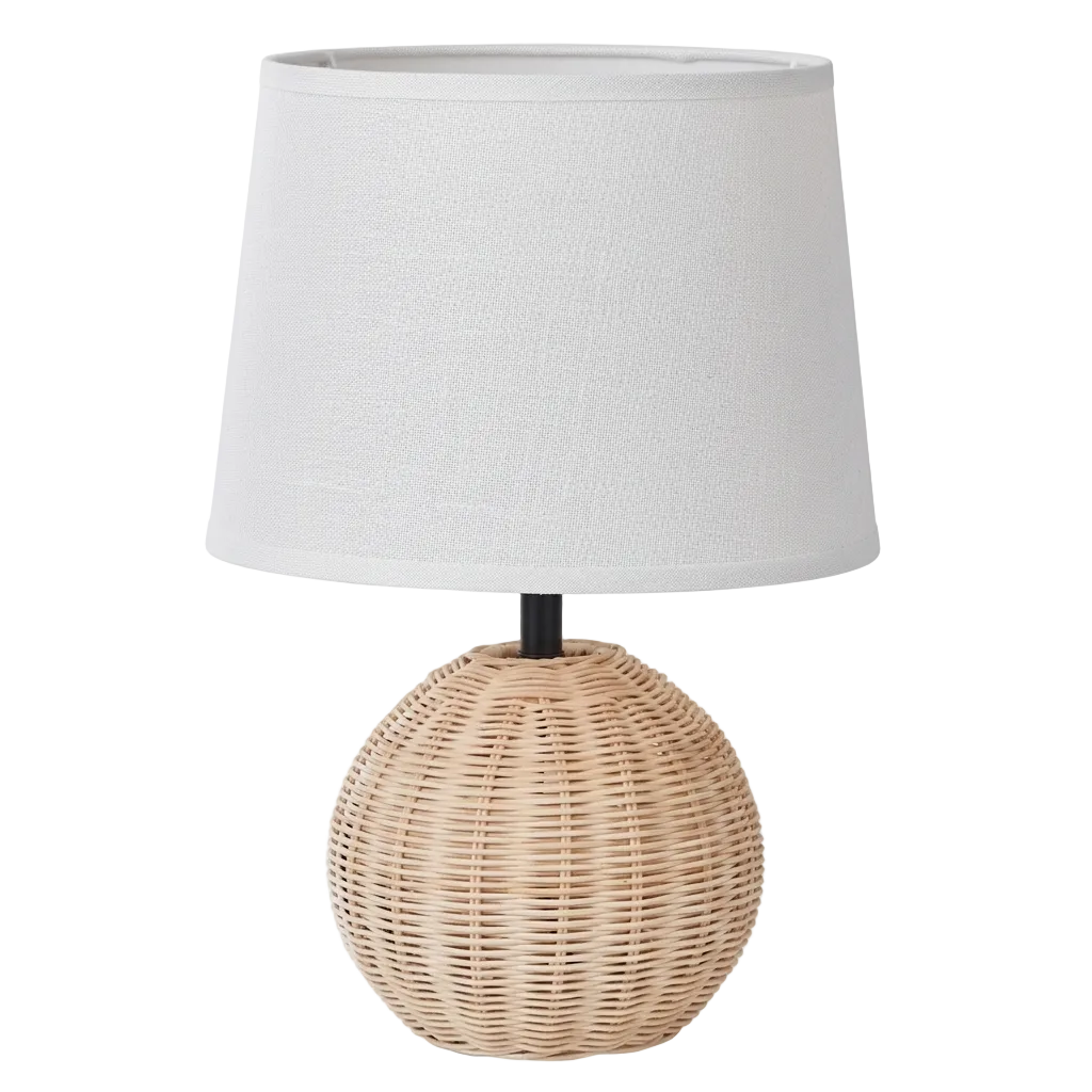 Rattan Base w White Fabric Shade Table Lamp E27 #TL696 RATTAN