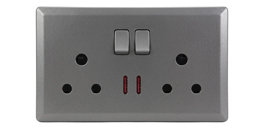 15A Double Socket Outlet With Neon Silver #S7060S