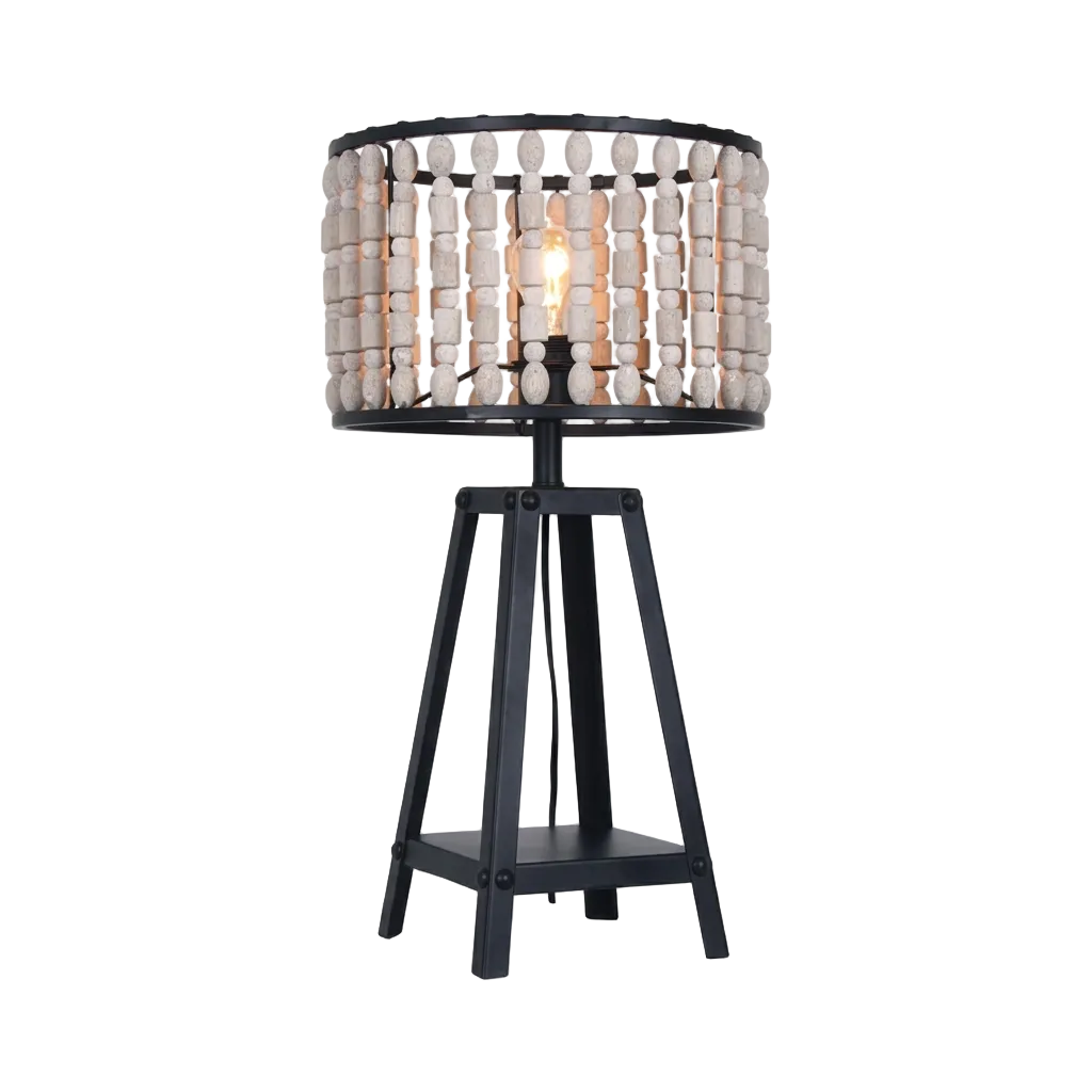 Metal and Wood Bead Table Lamp Matt Black E27 #TL650 BEAD
