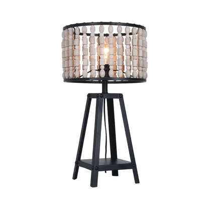 Metal and Wood Bead Table Lamp Matt Black E27 #TL650 BEAD