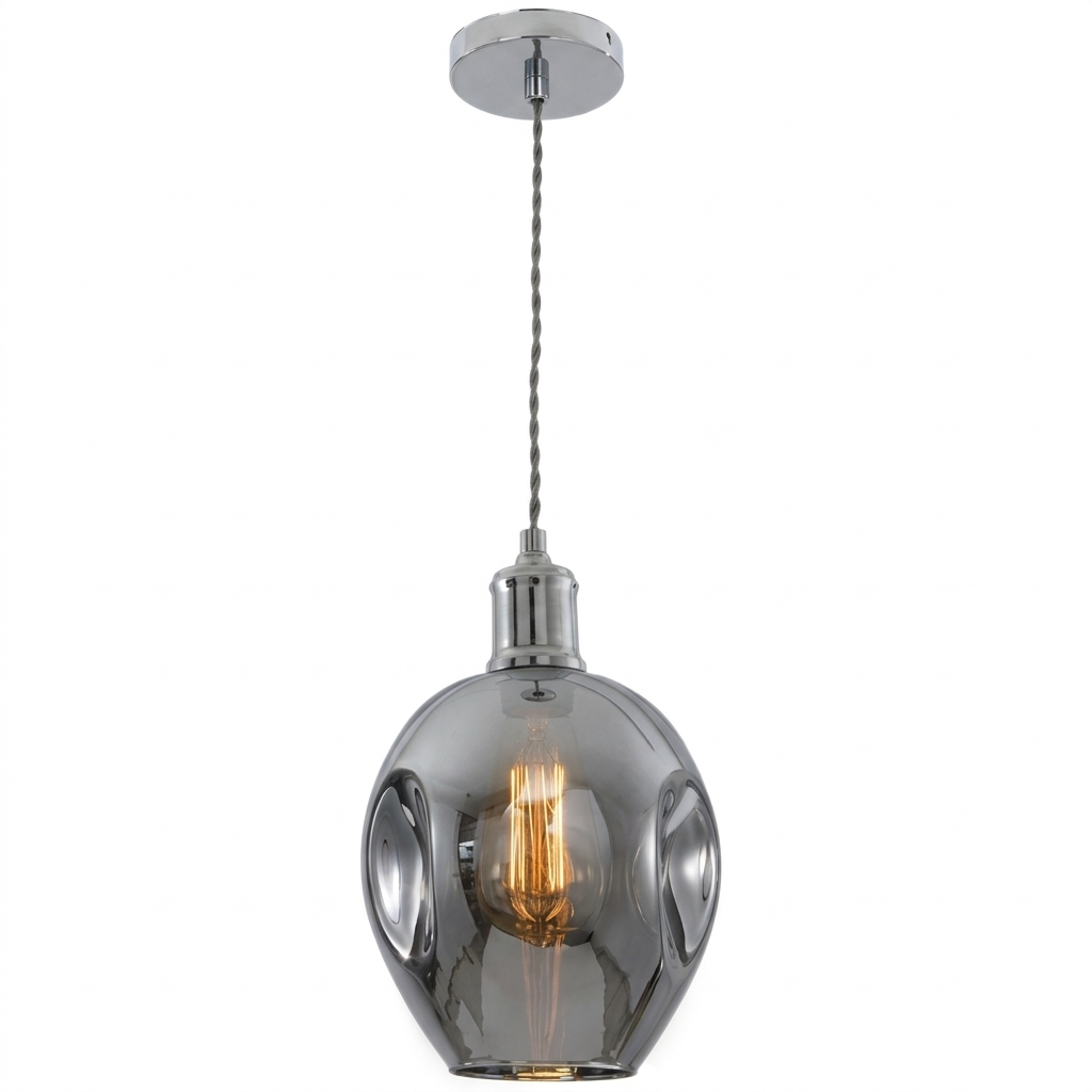 Polished Chrome, Glass Pendant E27 260mm #PEN610 CHROME