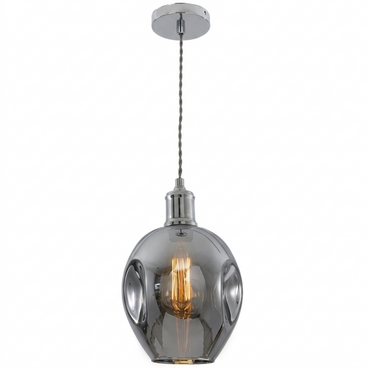 Polished Chrome, Glass Pendant E27 260mm #PEN610 CHROME