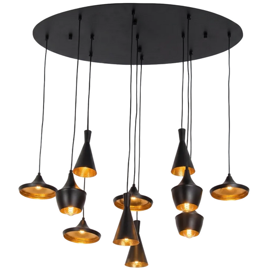 11 Lt Metal Pendant Black, Gold LED #PEN851/11 BK GOLD