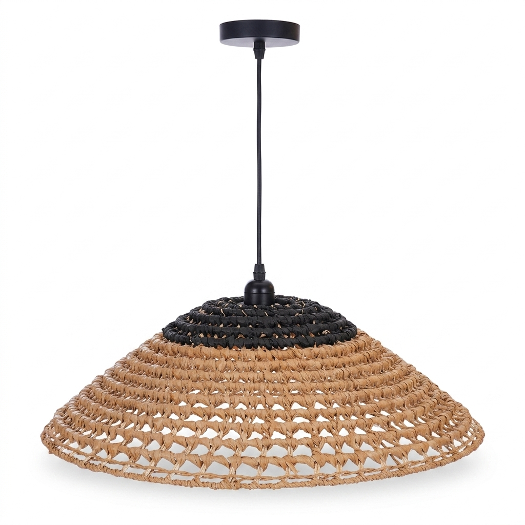 Iron, Paper Rope Pendant Natural, Blk E27 LED Only #PEN882 NATURAL