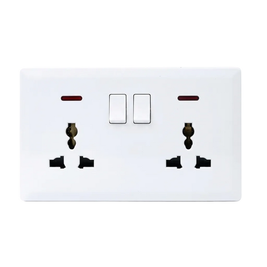 Switched Double 3 Pin Universal Socket with Neon (White) - #S7046W