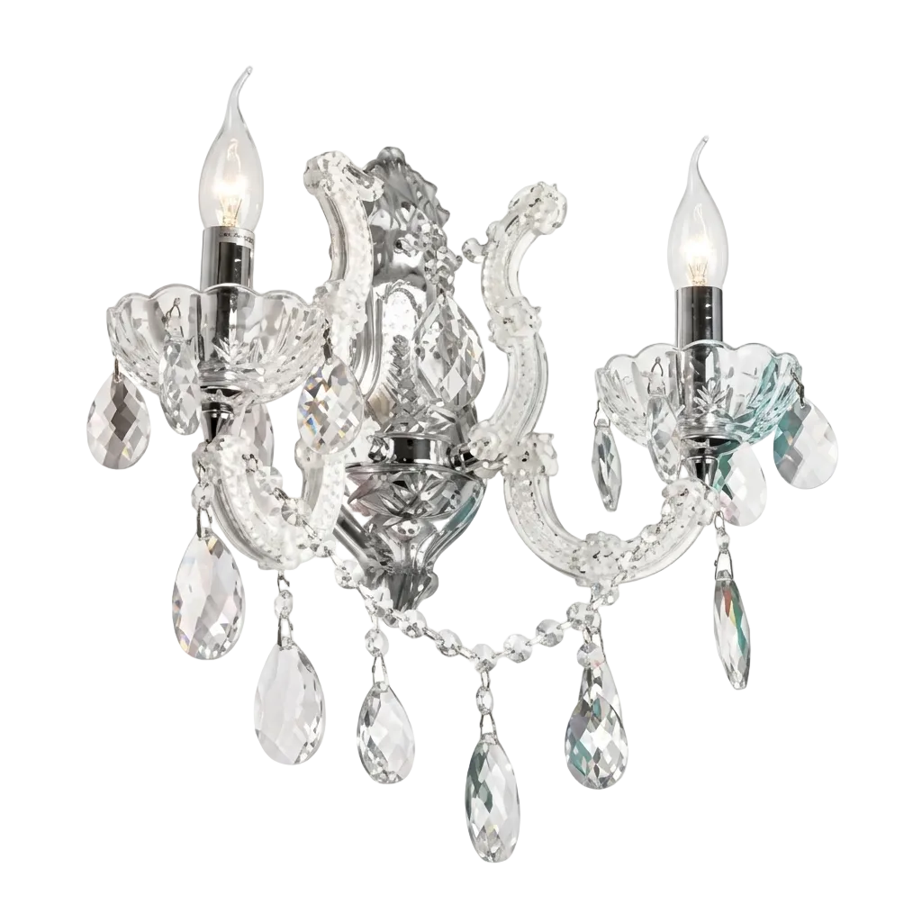 40W 2 Arm Glass, Crystal Wall Lt White E14 IP20 #KLW-8061/2W