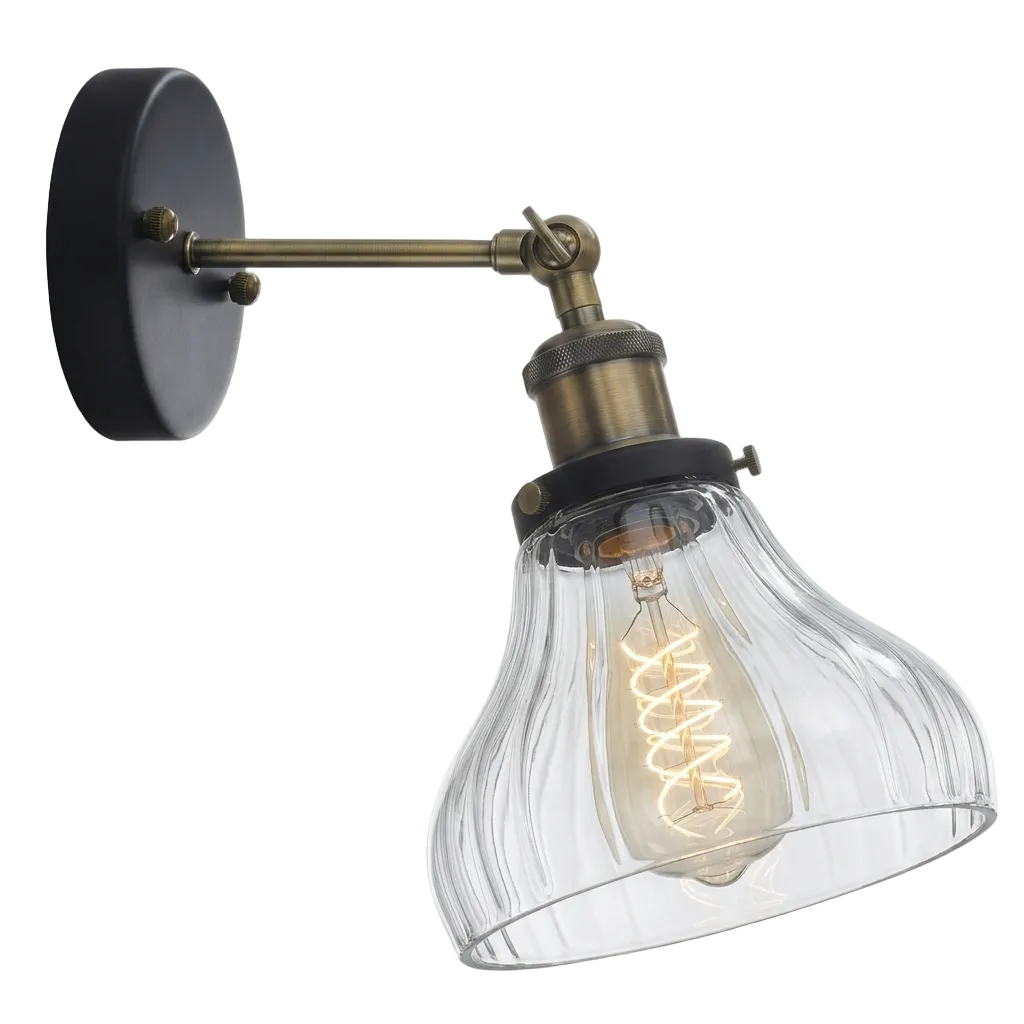 Antiq. Brass Wall Lt w Clear Glass, Adjustable Arm E27 #WB920/1 CLEAR