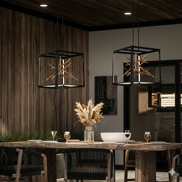 Metal Square Prism Pendant Black and Gold LED #PEN817 BLACK