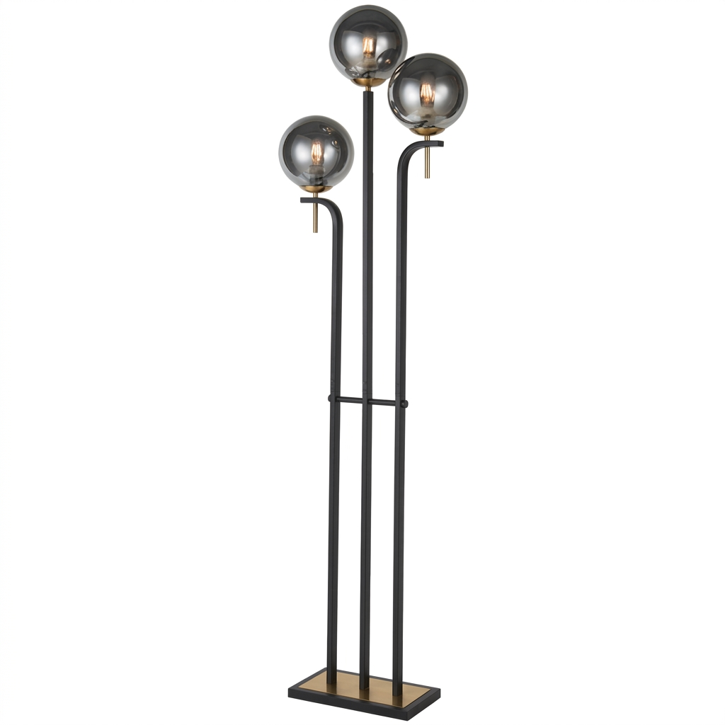 Metal 2 Lt Floor Lamp, Smoke Glass w Switch E27 #SL424 SMOKE