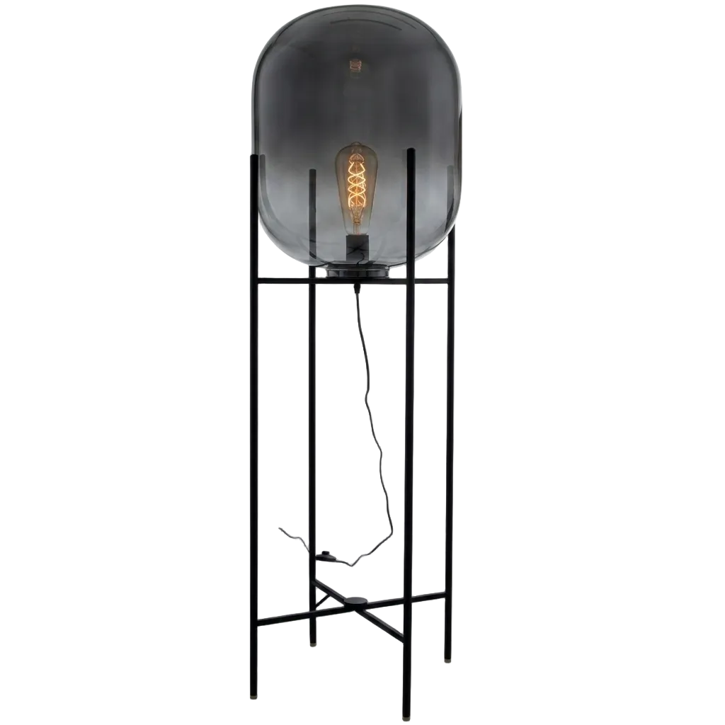 Metal Floor Lamp Black Frame,Smoke Col Glass E27 #SL082 SMOKE