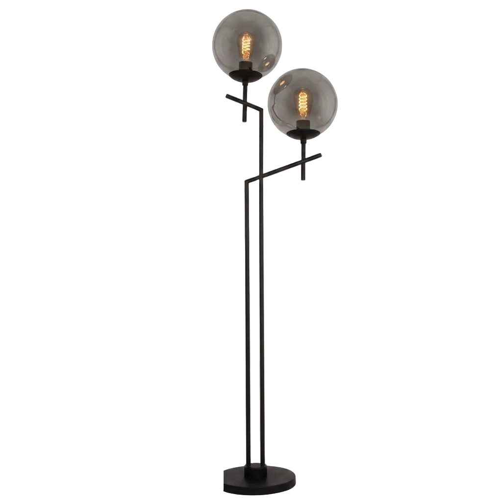 Metal Base, Smoke Glass Floor Lamp 2XE27 #SL072 BLACK