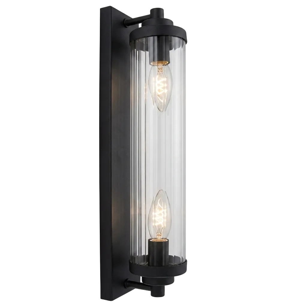 Metal Wall Bracket w Clear Fluted Glass Black E14 #