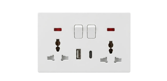 Universal Double Socket w A+TYPE C Port White #S7059W