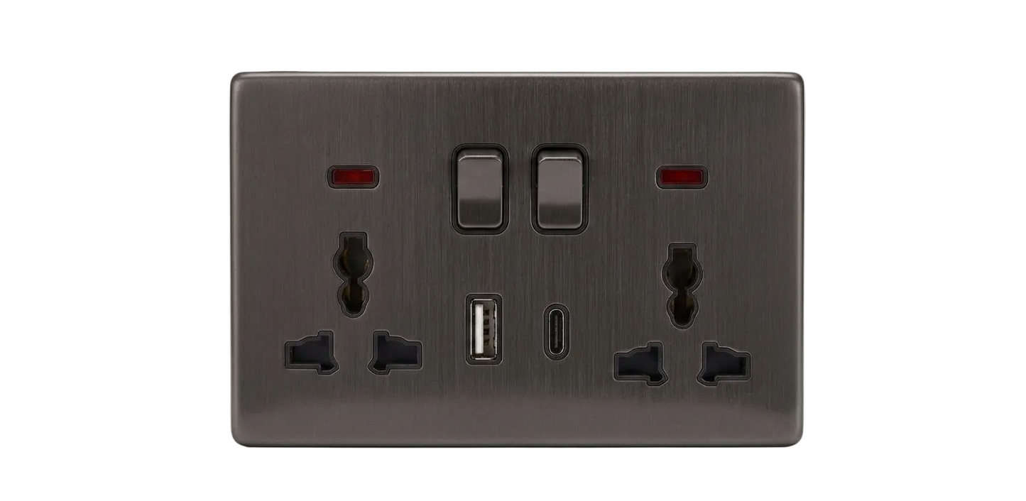 Universal Double Socket w A+TYPE C Port Silver #S7059S