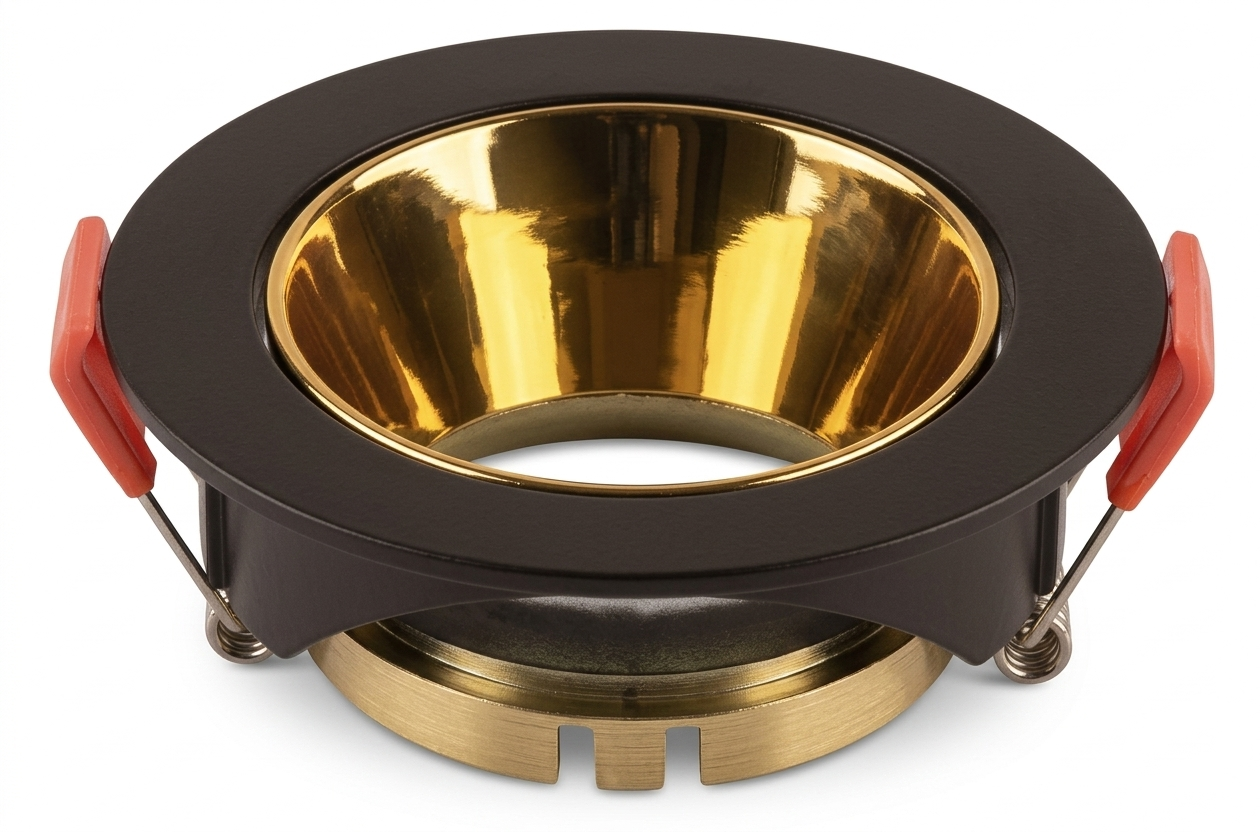 GU10 DL Fitting Round Black, Gold 85x40mm IP20 #TS24-10BG