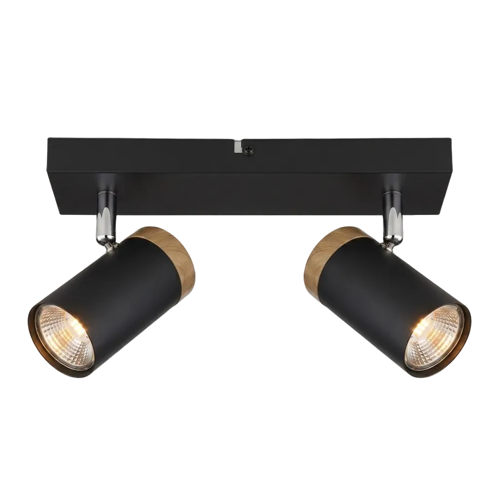 2 Lt Ceiling Spot Black, Wood Finish GU10 #S412/2 BLACK