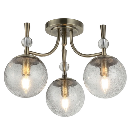 Metal, Glass 3 Lt Ceiling Light Antiq. Bronze E14 #CH398/3 ANT/BRONZE