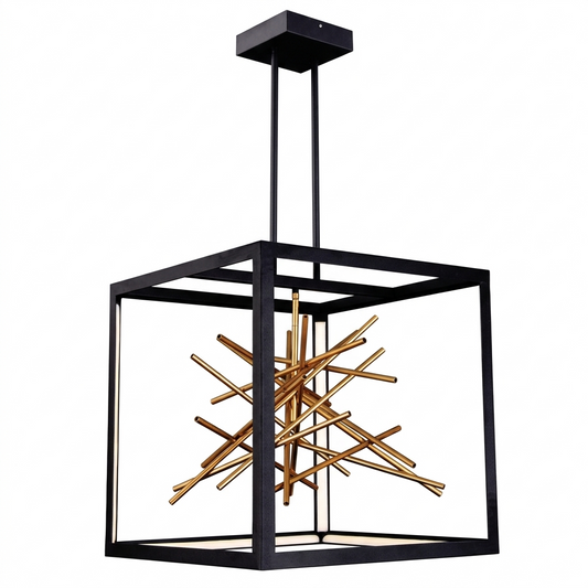 Metal Square Prism Pendant Black and Gold LED #PEN817 BLACK