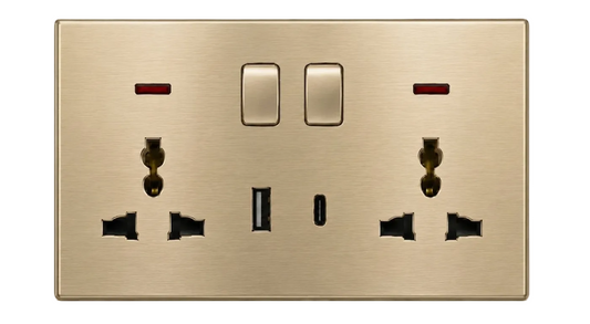 Universal Double Socket w A+TYPE C Port Gold #S7059G