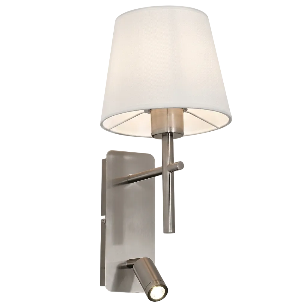 Chrome, Fabric Wall LT w Bracket, 2 Switches White #WB279 SATIN