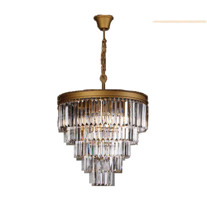 Large Crystal 5 Tier Chandelier, Sat Gold E14  #KLCH-6515/6-SG