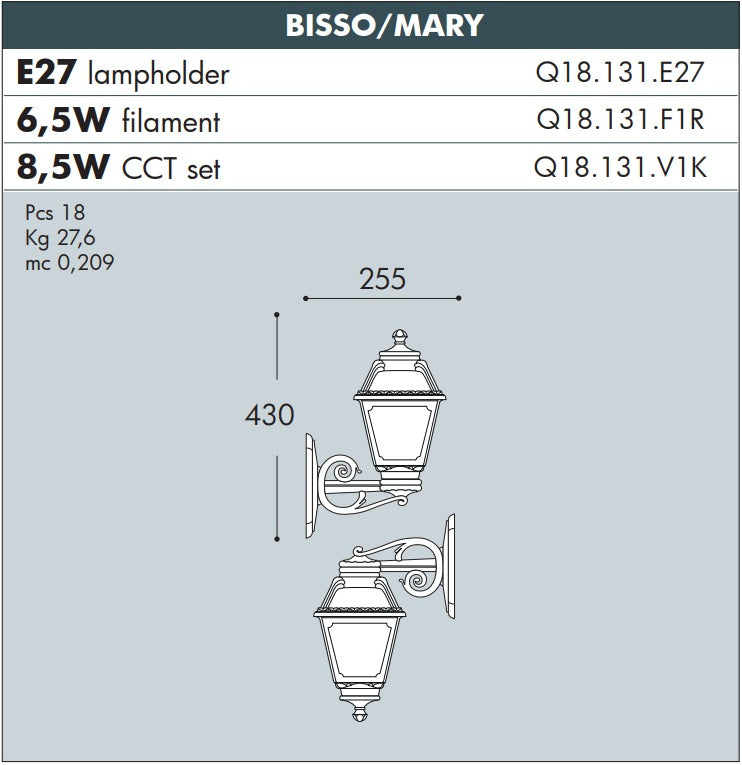 BISSO/MARY Wall Lantern Black  - #Q18.131