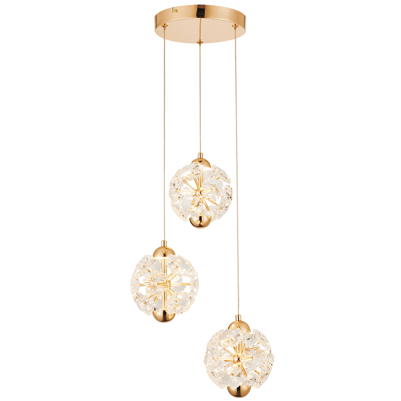 7W Iron, Crystal LED 3 Lt Pendant Gold #PEN257G