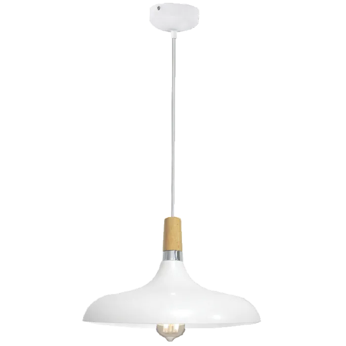 Metal, Wood Pendant White, Brown E27 #PEN555