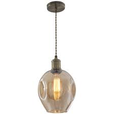 Antique Brass, Amber Glass Pendant E27 260mm #PEN612 AMBER