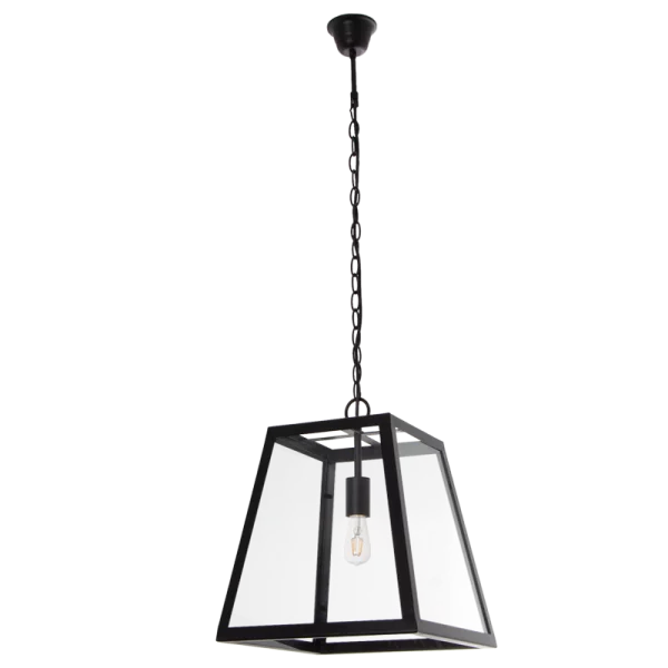 Metal Pendant w 4 Panels of Clear Glass Black E27 #PEN715 BLACK