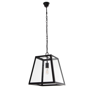 Metal Pendant w 4 Panels of Clear Glass Black E27 #PEN715 BLACK