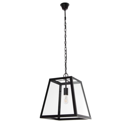 Metal Pendant w 4 Panels of Clear Glass Black E27 #PEN715 BLACK