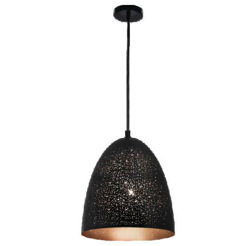 Metal Pendant Black, Gold Inner E27 #PEN744B